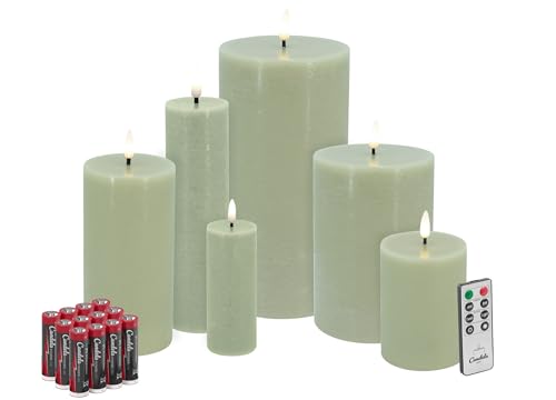 Candela Lights LED Kerzen 6er Set Grün Flammenlos Echtwachs inklusive Fernbedienung & Batterien Dimmbar Flammenfunktion von LC Home