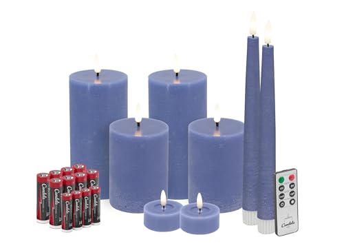 Candela Lights LED Kerzen 8er Set Blau Flammenlos Echtwachs inklusive Fernbedienung & Batterien Dimmbar Flammenfunktion von LC Home