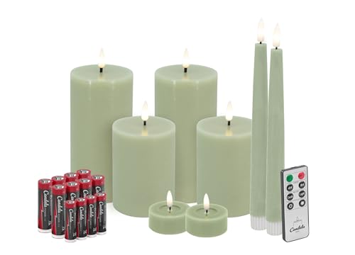 Candela Lights LED Kerzen 8er Set Grün Flammenlos Echtwachs inklusive Fernbedienung & Batterien Dimmbar Flammenfunktion von LC Home