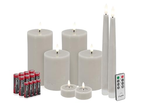 Candela Lights LED Kerzen 8er Set Sand Flammenlos Echtwachs inklusive Fernbedienung & Batterien Dimmbar Flammenfunktion von LC Home