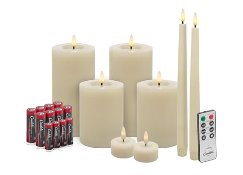 Candela Lights LED Kerzen 8er Set Winter Creme Flammenlos Echtwachs inklusive Fernbedienung & Batterien Dimmbar Flammenfunktion von LC Home