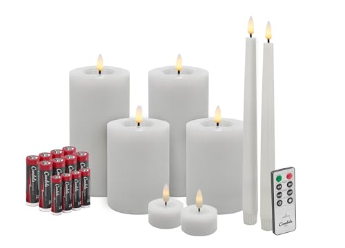 Candela Lights LED Kerzen 8er Set Winter Weiß Flammenlos Echtwachs inklusive Fernbedienung & Batterien Dimmbar Flammenfunktion von LC Home