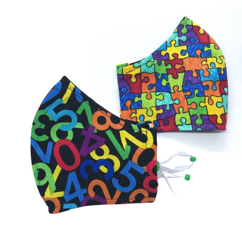 2Er Pack Zahlen Puzzles Regenbogen Gesichtsmaskenbezug Mit Nasendraht Und Filtertasche Vatertagsgeschenk Xs Bis Xl Gesichtsmasken von LCDArtShop