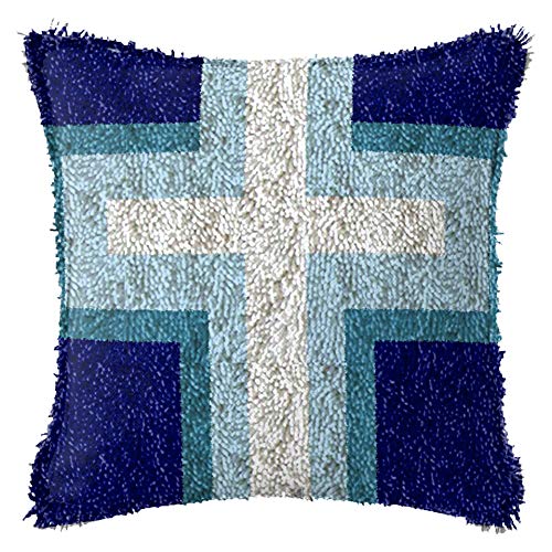 LCDIUDIU Knüpfhaken-Set Mit Kissen,Knüpfhaken Kissen Sets Mit Flagge, Diy Kissenbezug Herstellung, Blaues Griechisches Flaggenkreuz Muster, Bedrucktes Canvas Knüpfhaken Set, 43,2 X 43,2 Cm, Passe von LCDIUDIU