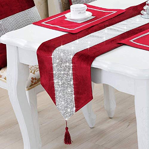 LCHULLE Tischläufer/Tischdecke mit Schmucksteinen 210*33cm Glitzer Tischläufer Tischband Tischdecken für Party Hochzeit Bankett Tischdekoration Rot von LCHULLE