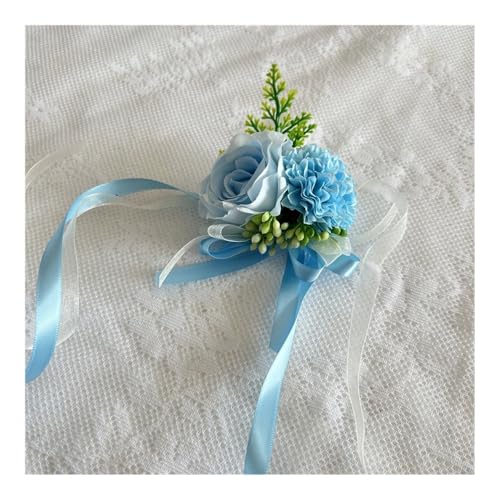 LCKJLJ 3 x Handblumen, Braut, Corsage, dekorative Handgelenk-Blume, Rose, Seidenband, Rose, Handgelenk, Blume, Hochzeit, Boutonniere (blau) von LCKJLJ
