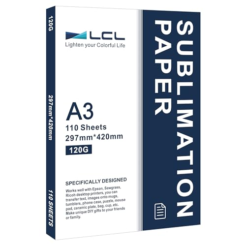 LCL Sublimationspapier, 120 g/m², A3, 420 x 297 mm, 110 Blatt, kompatibel für Epson, Sawgrass, Brother Sublimationsdrucker von LCL