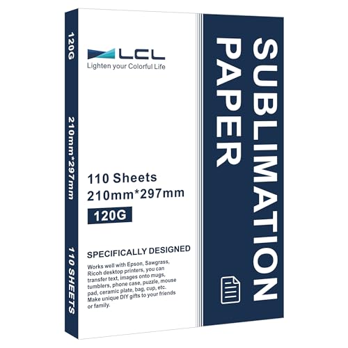 LCL Sublimationspapier A4, 210 x 297 mm, 110 Blatt, 120 g/m², kompatibel für EPSON, SAWGRASS, Brother Sublimationsdruckern von LCL