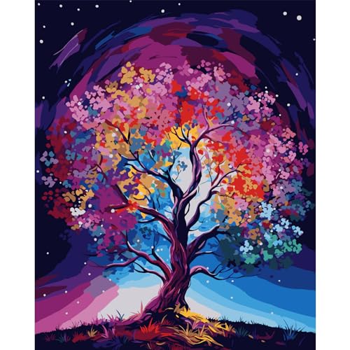 LCOZX Malen nach Zahlen für Erwachsene Anfänger, DIY Acryl Ölmalerei nach Zahlen Kits, Kunst Baum DIY Malen nach Zahlen auf Leinwand als Geschenk, Wanddekoration 45x45cm, Nr.2 von LCOZX