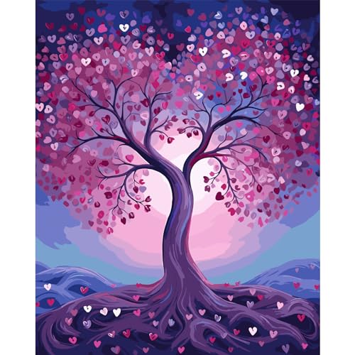 LCOZX Malen nach Zahlen für Erwachsene Anfänger, DIY Acryl Ölmalerei nach Zahlen Kits, Kunst Baum DIY Malen nach Zahlen auf Leinwand als Geschenk, Wanddekoration 45x45cm, Nr.2 von LCOZX