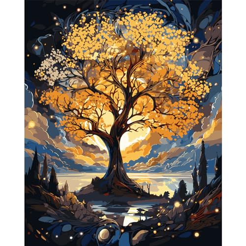 LCOZX Malen nach Zahlen für Erwachsene Anfänger, DIY Acryl Ölmalerei nach Zahlen Kits, Kunst Baum DIY Malen nach Zahlen auf Leinwand als Geschenk, Wanddekoration 45x45cm, Nr.2 von LCOZX