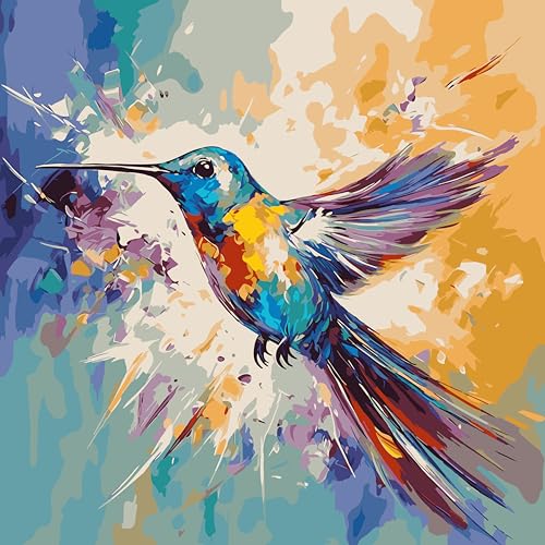 LCOZX Malen nach Zahlen für Erwachsene Anfänger, DIY Acryl Ölmalerei nach Zahlen Kits, Kunst Kolibri DIY Malen nach Zahlen auf Leinwand als Geschenk, Wanddekoration 45x45cm, Nr.2 von LCOZX