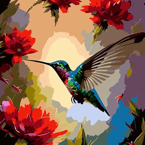 LCOZX Malen nach Zahlen für Erwachsene Anfänger und Kinder, DIY Acryl Ölmalerei nach Zahlen Kits, Kunst Kolibri DIY Malen nach Zahlen auf Leinwand als Geschenk, Wanddekoration 45x45cm, Nr.2 von LCOZX