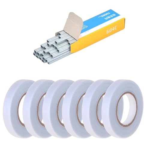 fach Locher Bindungsmaschinen Pflanzen Garten Pflanze Tapetool Tbener +6/12 Rollen Klebeband für Gemüse Set für Gemüse Bindegeräte(6Pcs White Tape Nail) von LCQSYE