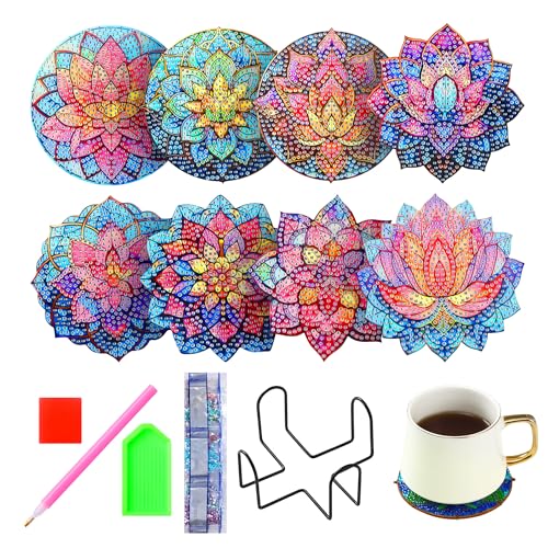 Diamond Painting Untersetzer, ein set mit 8 Untersetzer. Kreatives Untersetzerdiamond Painting Erwachsene,BlumengrafikGlas Untersetzer-Set für trinkgläser und weingläser, ein tolles geschenk von LCXCXY