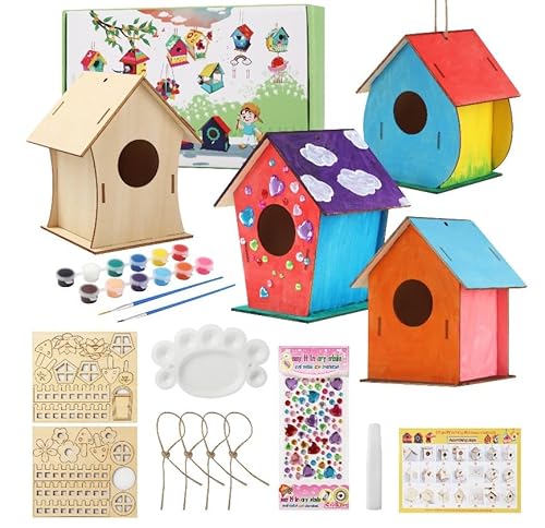 LCXCXY 4er Set für-DIY Vogelhaus bausatz kinder, Super große Basteln Holz Vogelhaus zu Bauen und Malen,Spielzeug Geschenke für Jungen Mädchen, vogelhaus bastelset. von LCXCXY