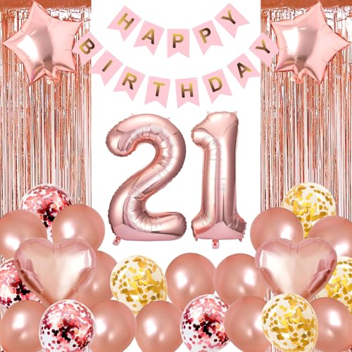 LDBKLGHJ Luftballons 21 Geburtstag Dekoration frauen rosegold, 21. Geburtstag deko für frau,21 jahre Geburtstag deko frau 21. Geburtstag frau 21 Geburtstagsdeko rosegold frauen von LDBKLGHJ