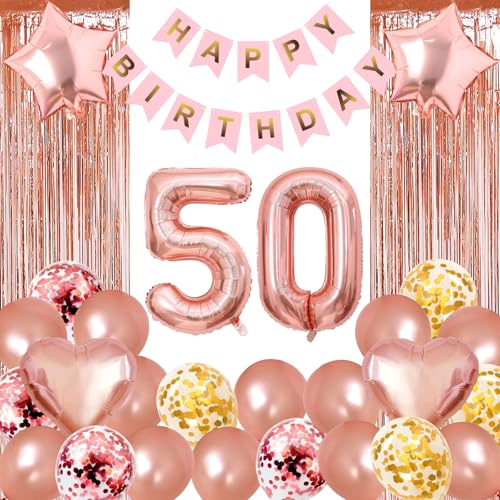 LDBKLGHJ Luftballons 50 Geburtstag Dekoration frauen rosegold, 50. Geburtstag deko für frau,50 jahre Geburtstag deko frau 50. Geburtstag frau 50 Geburtstagsdeko rosegold frauen von LDBKLGHJ