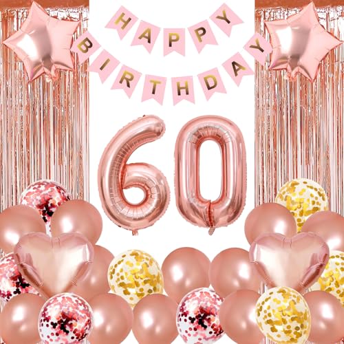 LDBKLGHJ Luftballons 60 Geburtstag Dekoration frauen rosegold, 60. Geburtstag deko für frau,60 jahre Geburtstag deko frau 60. Geburtstag frau 60 Geburtstagsdeko rosegold frauen von LDBKLGHJ