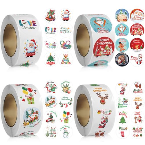 Weihnachtssticker 2000 Stück Weihnachten Etiketten Selbstklebend Geschenkaufkleber Weihnachtsmann Elch Aufkleber für Geschenktüten Süßigkeiten Taschen Weihnachtsdekoration von LDDYKZY