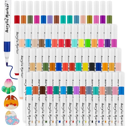 LDERFIV 60 Farben Acrylstifte für Steine Wasserfest Stifte für Steine Bemalen Acrylic Paint Marker Acrylmarker Set Acryl Stifte für Steine Leinwand Holz Keramik Glas für Ostern Halloween Weihnachten von LDERFIV