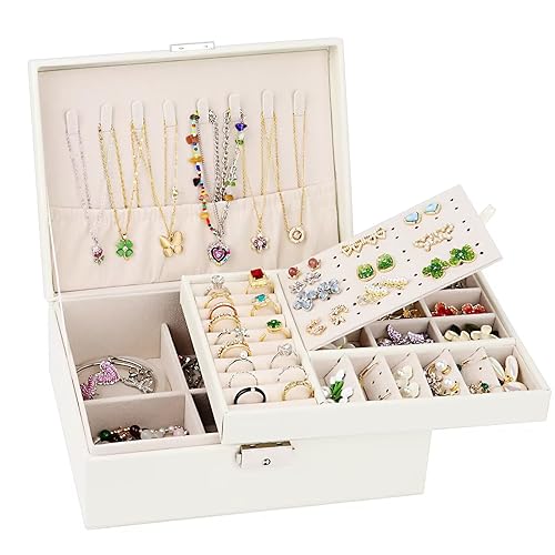 LDERFIV Schmuckschatulle für Damen, 2 Lagen, abschließbar, mit Schlüssel, Schmuckkästchen, großes Fassungsvermögen, Aufbewahrungsbox für Schmuck, für Halsketten, Ohrringe, Armbänder von LDERFIV