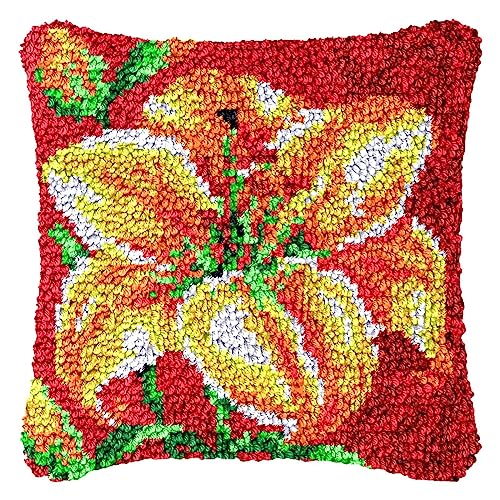 DIY Knüpfhaken-Set Knüpfkissen Zum Selber Knüpfen, Knüpfen Kissen Set Latch Hook Kissen Kit Knüpfteppich Knüpfpackung, Sofakissenbezug Handgemachte Geschenke, 43 × 43 cm, Blume von LDFHOIN