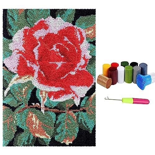 Knüpfteppich Latch Hook Kit DIY Tapisserie Teppich Zum Selber Knüpfen, Knüpfsets Knüpfen Set Kreuzstich Set Teppichherstellungs Handarbeit für Anfänger Erwachsene Kinder, 40x60cm Blume von LDFHOIN