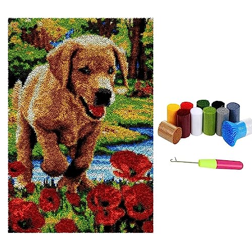 Knüpfteppich Zum Selber Knüpf Set, Blumen Knüpfteppich Formteppich Latch Hook Kits, DIY Dekorative Stickerei Knüpfpackung Kunsthandwerk für Kinder und Erwachsene Decor 60x85cm von LDFHOIN