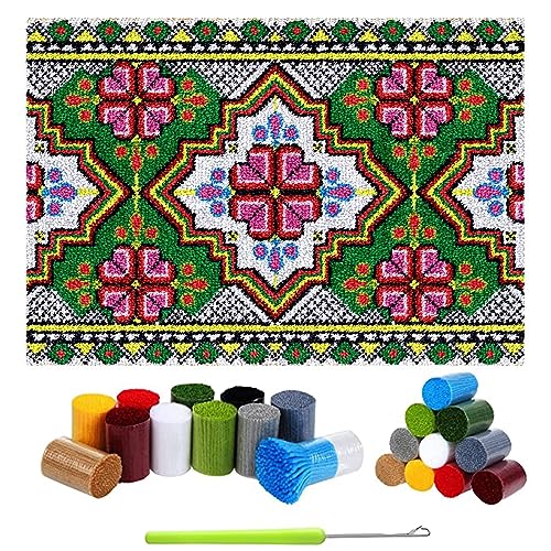 Knüpfteppich Zum Selber Knüpfen, DIY Knüpfsets Kreuzstich Teppich Set mit Werkzeug Latch Hook Kit Knüpfpackung Tapisserie Teppich Knüpf-Sets Kreuzstich Set 80x115cm von LDFHOIN