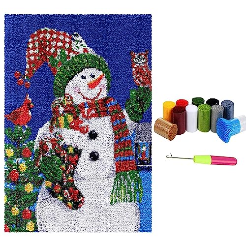 Knüpfteppich Zum Selber knüpfen mit Kissen, Teppich Set mit Werkzeug Knüpfsets Latch Hook Kit für Erwachsene, Knüpfen Teppich Knüpfpackung für Home Decor (Schneemann, 80x115cm) von LDFHOIN