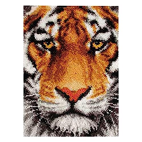 Knüpfteppich Zum Selber knüpfen mit Kissen, Teppich Set mit Werkzeug Knüpfsets Latch Hook Kit für Erwachsene, Knüpfen Teppich Knüpfpackung für Home Decor (Tiger, 60x90cm) von LDFHOIN