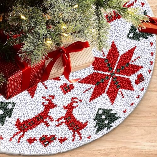 LDFHOIN Knüpfhaken Set Weihnachtsbaumdecke Knüpfteppich DIY Rund Tapisserie Teppich Zum Selber Knüpfen Kreuzstich-Set Für Erwachsene Handwerk Geschenke Weihnachten Dekorationen 100cm von LDFHOIN