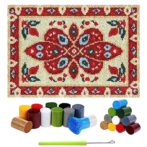 Teppichherstellung Tapisserie Knüpfteppich Knüpfpackung Latch Hook Kit, Teppich Zum Selber Knüpfen Knüpf Sets Kreuzstich Set Knüpfen Set Handwerk Geschenke (80x115cm Blumenmuster) von LDFHOIN