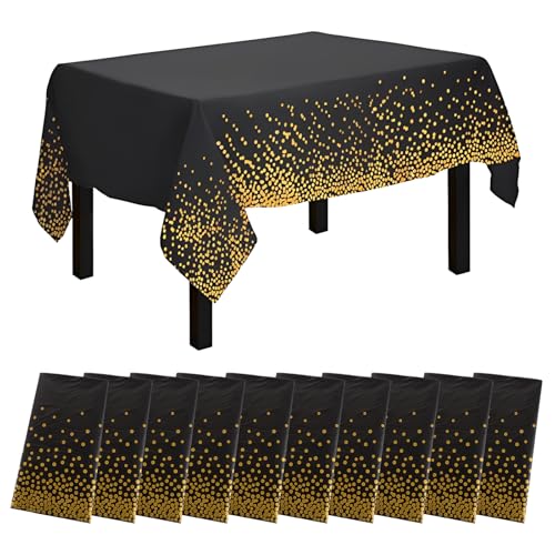 10 Stück Einweg Tischdecke Schwarz und Gold Dot Einweg Party Tischdecke 137cm x 274cm, Einwegtischdecken Rechteckig Tischdecke Einweg Tischdecken für Geburtstag, Party, Hochzeit, Weihnachten von LDHHYH