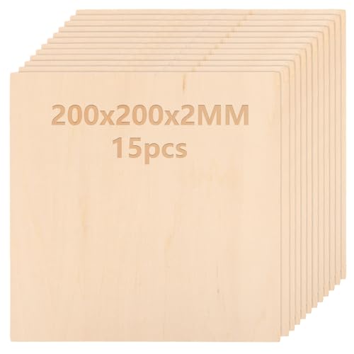 LDHHYH 15 Stück Sperrholzplatte 200 x 200 x2 mm, Lindensperrholz Balsaholz Platten, Sperrholz Lindenholz Bastelholzplatten, Holzplatten zum Basteln für Gemälde, DIY Modell, Flugzeug von LDHHYH