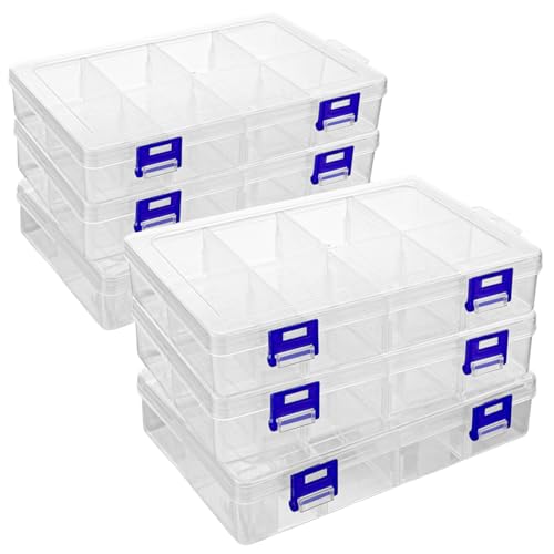 LDHHYH 6 Stück Sortierboxen für Kleinteile, Sortierbox Kleinteile mit 8 Einstellbar Fächer, 20x 13.5 x4.5cm Plastik Perlen Aufbewahrungsboxen Sortierboxen für Kleinteile, perlen, Schmuck von LDHHYH