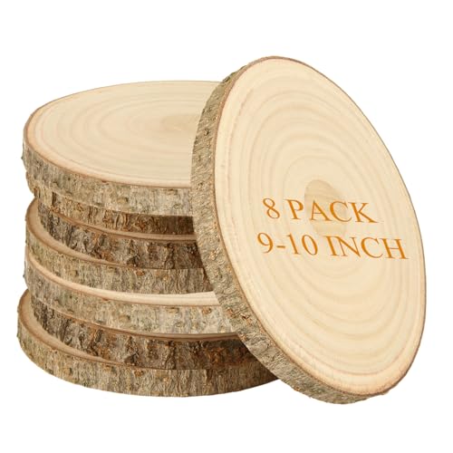 LDHHYH 8 Stück 22,9–25,4 cm unlackierte Holzscheiben für Tafelaufsätze, große runde Holzplatten für Tischdekoration, runde Holzplatten, Holzscheiben, Ornamente für Bastelarbeiten und von LDHHYH