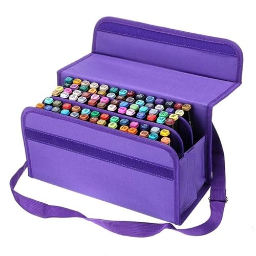 Aufbewahrungsbox für Markierungsstifte Marker Skizze Stift Tasche Tragbare Student Outdoor 80 Löcher Organizer Leinwand Handgemachte Zeichnung Große Kapazität Pinsel Tasche für Büro(Purple) von LDLAXM