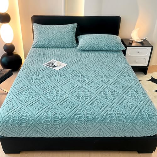 LDLCYCN Luxus-Matratzenschoner Queen Warm Verdicktes Spannbettlaken Matratzenbezug Aus Taftstoff Mit Gummiband 12'' Deep Pocket Full Wrap Staubdichter Matratzenauflagenbezug,Blau,150 * 200cm(Queen) von LDLCYCN