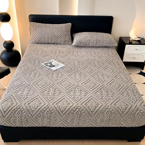 LDLCYCN Luxus-Matratzenschoner Queen Warm Verdicktes Spannbettlaken Matratzenbezug Aus Taftstoff Mit Gummiband 12'' Deep Pocket Full Wrap Staubdichter Matratzenauflagenbezug,Grau,Pillowcase*2 von LDLCYCN