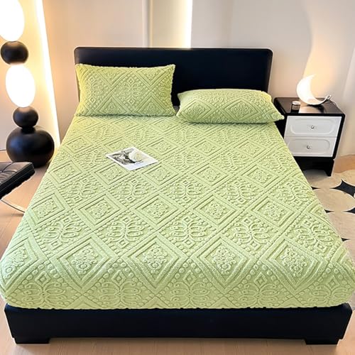 LDLCYCN Luxus-Matratzenschoner Queen Warm Verdicktes Spannbettlaken Matratzenbezug Aus Taftstoff Mit Gummiband 12'' Deep Pocket Full Wrap Staubdichter Matratzenauflagenbezug,Grün,Pillowcase*2 von LDLCYCN