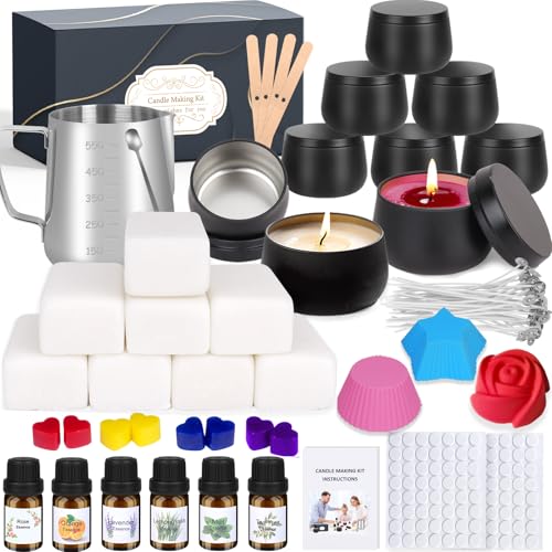 Kerzen Selber Machen Kerzenherstellung Zubehör, 9 Duftkerzen Geschenke Set mit 6 Ätherisches Öl,Einschließlich Kerzen Gießen Set,Dochte Aufkleber und Rührlöffel, Sojawachs 480g für DIY Kerze Kit von LDUMODUW