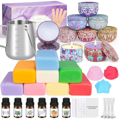 Kerzen Selber Machen Set,DIY Kerzenherstellung Kit,Duftkerzen Geschenkset,Kerzen Gießen Set mit 500g Kerzenwachs,6 ätherische öle,Dochte u 550ml Schmelztiegel,Candle Making Kit für Erwachsene Anfänger von LDUMODUW