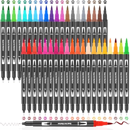 LDUMODUW Dual Brush Pen Set, 40 Farben Aquarellstifte Filzstifte Marker Set, Manga Stifte, Kalligraphie Stifte für Aquarell Handlettering Bullet Journal, Fasermaler(1-2 mm) u Fineliner(0,4 mm) von LDUMODUW