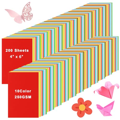 LDXDRU 200 Blatt farbiger Karton, 10,2 x 15,2 cm, 250 g/m² Karton, mehrfarbiger Karton, farbiges Papier für Bastelarbeiten, Scrapbooking, Grußkarten, Schulbürodruck von LDXDRU
