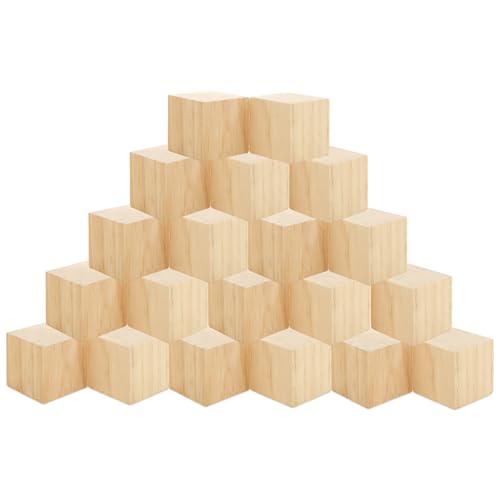 LDXDRU 24Stk Holzwürfel Groß, 5x5x5CM Würfel Holz, Blanko Deko Bastelklötzchen, Naturbelassen Holzklotz, Holzklötzchen zum Basteln, DIY Puzzle, Dekoration von LDXDRU