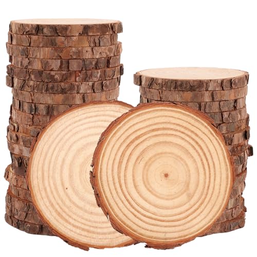 LDXDRU 25 Stück Holzscheiben 11-12cm Durchmesser Holz Log Unvollendete Rund Baumscheiben 1cm Dicke Dünne Holzscheibe, Ohne Loch Natürliche Holzplatte zum Bemalen Dekoration Handwerke von LDXDRU