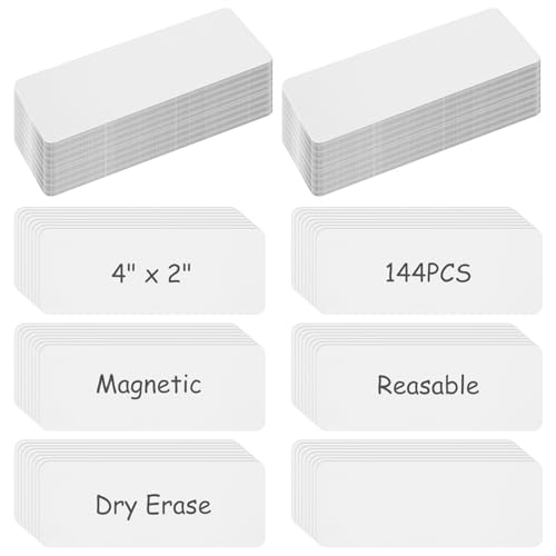 LDXDRU Magnetische Etiketten, 10,2 x 5,1 cm, trocken abwischbar, wiederverwendbare magnetische Etiketten für Klassenzimmer, Whiteboard, Büro, Zuhause, Kühlschrank, Weiß, 144 Stück von LDXDRU