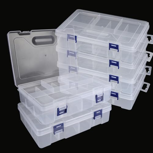 LDXURU Kunststoff-Organizer-Box mit 8 Fächern, transparente Organizer-Box, verstellbare Trennwände, Kunststoff-Fach, Behälter mit herausnehmbaren Trennwänden für Handwerk, Perlen, Schmuck, Kleinteile, von LDXDRU